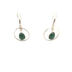 Green Stone Drop Earrings Hoop Silver Plate Fish Hook Ear Wires